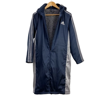 Adidas - Kids Bench Coat with Detachable Hood and Sherpa Lining - Size 13-14 Y /UK - Blue / Silver
