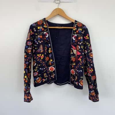 Mango Suit Navy Blue Floral Blazer Size L / M 