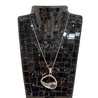 Sterling Silver (925) Unique Pendant with Amethyst Stone/Crystal and SS Snake Chain Necklace (12 grams)