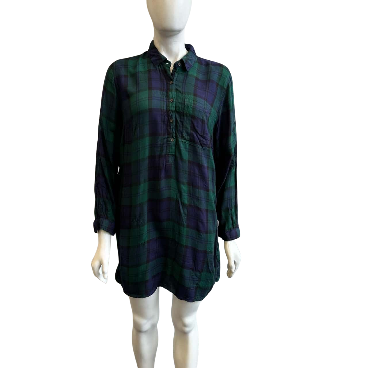 Old Navy Women's Size L Long Sleeve Mini Shirt Dress Navy Blue & Green (s)