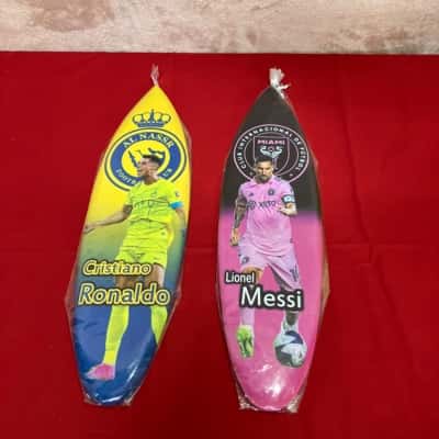 2 x Decorated Mini Surf Boards Cristiano Ronaldo and Lionel Messi