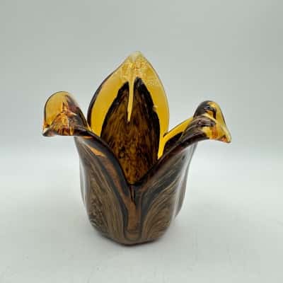 Murano Amber & Black Art Glass Vase