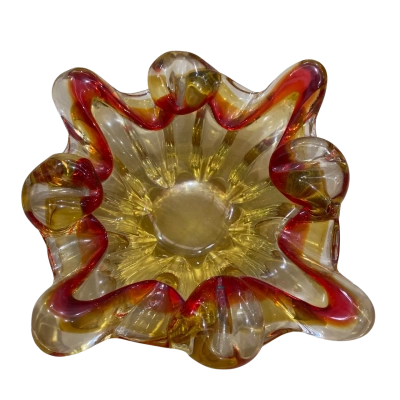 1970s Yellow Venetian Murano Glass Bowl 