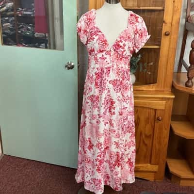thatssofetch Womens  Size 16 Midi Dress Floral / Pink  / Red 