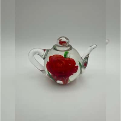 Red Rose Teapot Paperweight