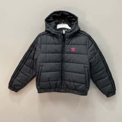 Adidas Girls  9-10 Years puffer Jackets (large logo on back)Black&Pink  