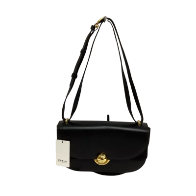 NEW Furla Womens Shoulder Bag Black with Gold Clasp