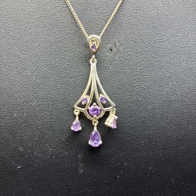 925 Womens Necklace / Pendant Purple stones  / Silver 