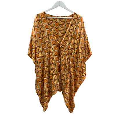IDEA plus Women's Size S/M 100% Silk Burnt Orange Multicoloured Kaftan Top 