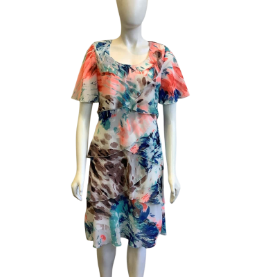 BNWT Vivid Women's Size 10 Short Sleeved Midi Dress Multicoloured 