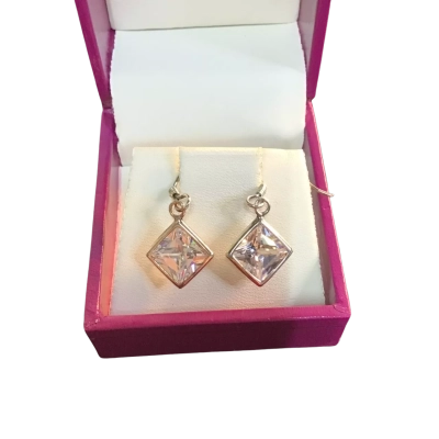  Womens S/Silver Zirconia Drop Earrings