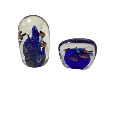 Murano Aquarium Glass Paperweight Set 