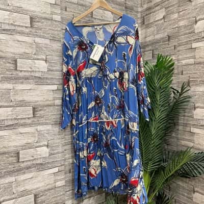 Orientique Womens  Size 22 Midi Dress Blue / Multicoloured 