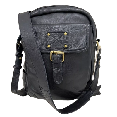 Rugged Hide Black Leather Crossbody Sling Bag