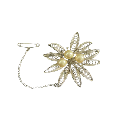 Womens vintage silver-tone and faux pearl Brooch Pearl / Silver 