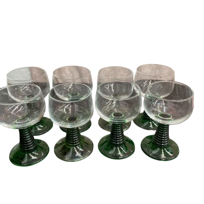 Vintage French Luminarc Green Ribbed Stem Wine Glasses