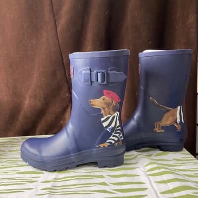 Joules Molly Welly Navy Sausage Dog, Size EU40/41