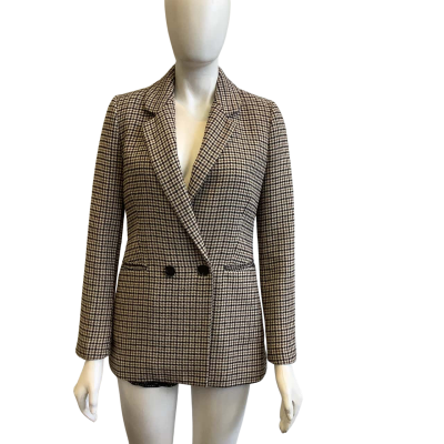 Forever New Women's Size 8 Winter Coat Brown Hounds Tooth Pattern 