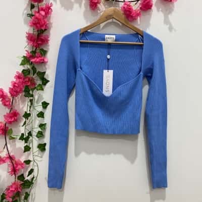 SNDYS Womens Long Sleeve Crop Top Size M Blue 
