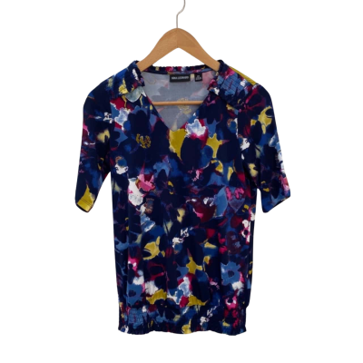 Nina Leonard Womens XS Short Sleeve Top Blue / Floral / Pink  