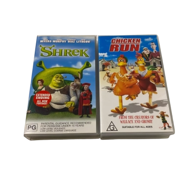 Chicken Run + Shrek VHS Set