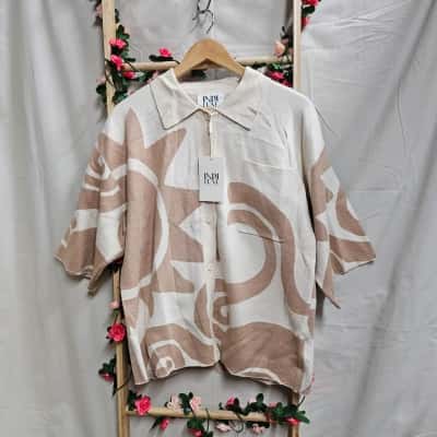 Womens Indi Luxe Cream/Brown Pattern Top Size 8 BNWT