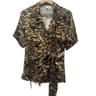 Seed Heritage Womens Shirt Size 12 Short Sleeve Shirt Animal print/Black/Brown