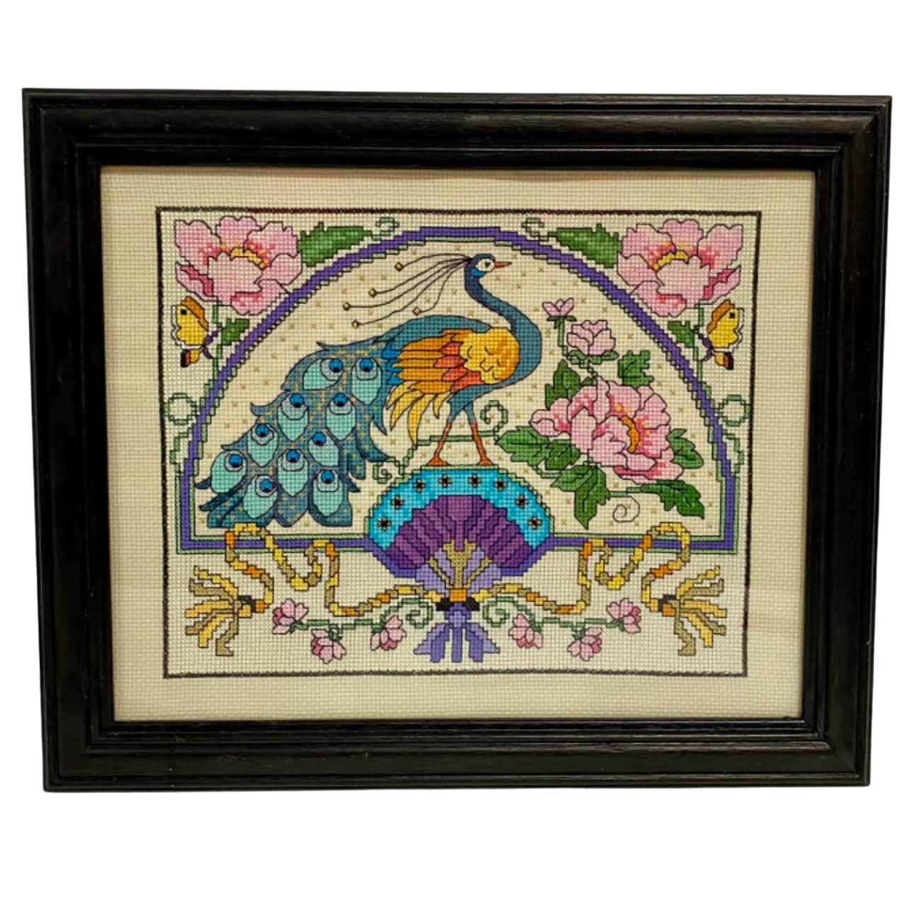 Glorious Peacock Beautifully Embroidered Cross Stitch with Gold Thread