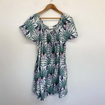 Peter Alexander Blue Green Tropical Monkey And Palm Tree Print PJ Dress  Size XL 