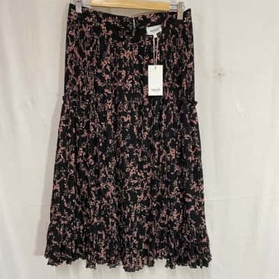 Seed Heritage Black Floral Midi Skirt Sz 10