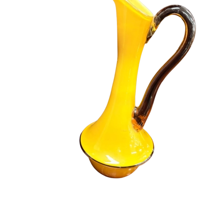 Vintage Empoli Mustard Yellow Cased Glass Ewer Pitcher