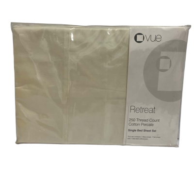 Vue 250 Thread Count Cotton Percale Single Bed Sheet Set Beige