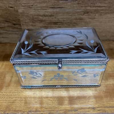 Mirrored Glass Trinket / Jewellery Box with Metal Trim