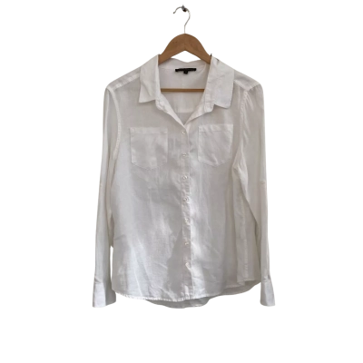 David Lawrence Womens Linen Size 12 Button Up Top / Long Sleeve Top White 