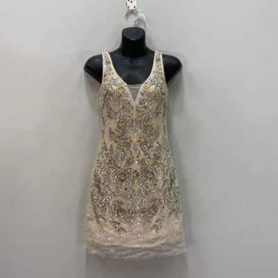 Forever New Womens  Size 6 Mini Dress Gold / Natural / Silver 