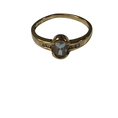 375 Stamped Ring W/ Blue + Clear Stones 1.7g