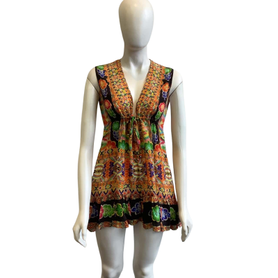 Camilla Women's Size XS 100% Silk Sleeveless Mini Dress Multicoloured 