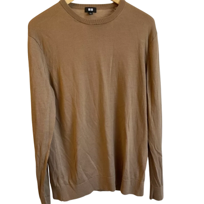 “Uniqlo”Mens  -Size L -Crew Neck Jumper -Brown / Gold 