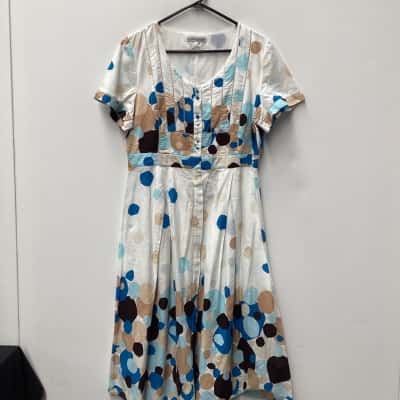  CARA ROSSI  dress - Womens  Size S White with blue/brown dots