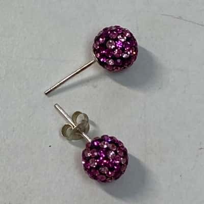 925 Sterling Silver Pink Crystal Disco Ball Earrings