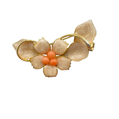  Women's Brooch Coral / Cream / Gold 