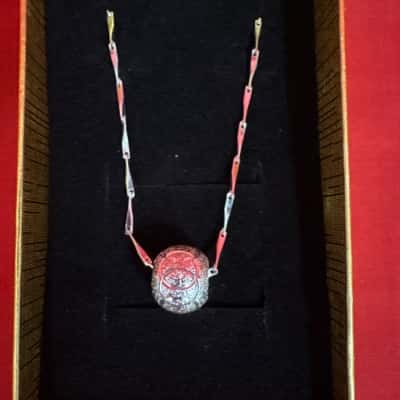  Women's 925 Silver Chain Necklace featuring a Textured Spherical Pendant
