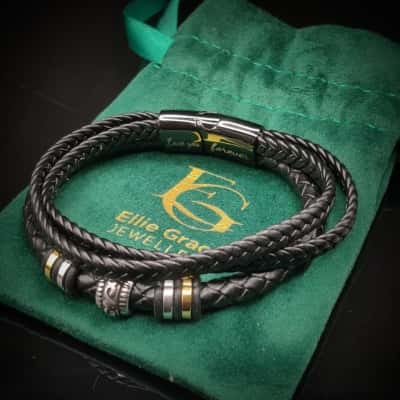 Brand New Vanguard Leather Mens Bracelet Engraved "Love You Forever" 18cm (Includes Extra link) In Velvet Bag