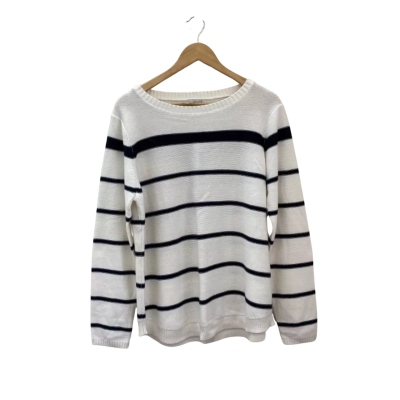 W. Lane Womens  Size L Pullover White / Navy Blue / Striped