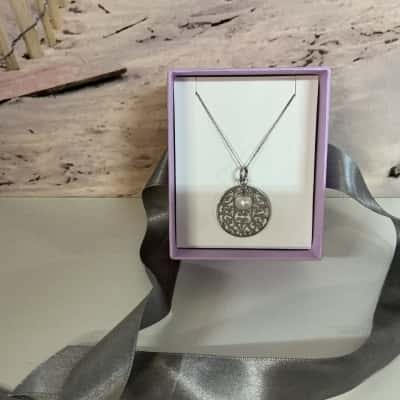 925 Sterling Silver Filigree with Pearl Droplet Necklace 