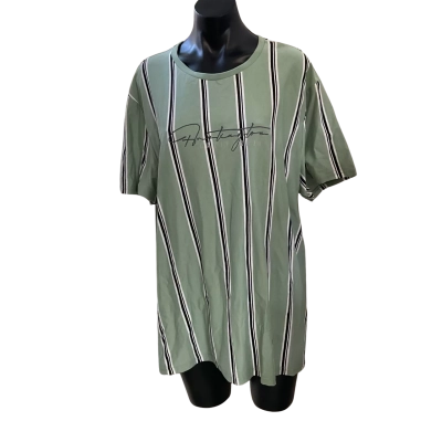 Connor Mens  Size XXL Short Sleeve T-shirt Black  / Green / Pinstriped / White 