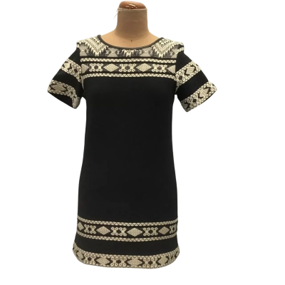 Flannel Shift Dress with Tribal inspired Embroidery Size 0 Black  Cotton Blend