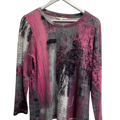 Noni B Womens Long Sleeve Top  Size S  Grey / Pink  
