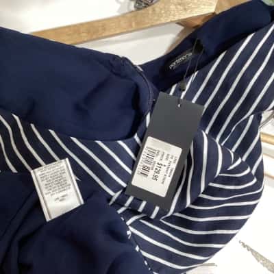 Portmans Womens  Size 8 Cocktail Dress Blue / Pinstriped / White 
