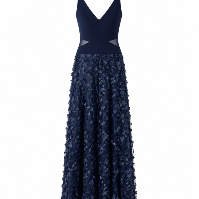 Xscape Navy 3D Floral Appliqué Formal Gown – Size 4